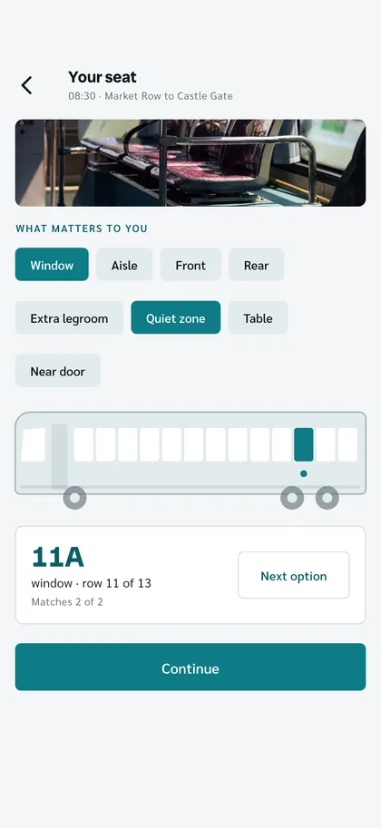 Say what seat you like — Haltora screen