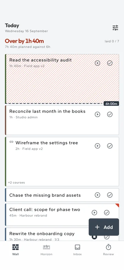 Today as a wall you can see over — Heftora screen