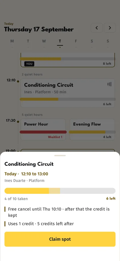 Claim a spot, or queue for one — Kettlora screen