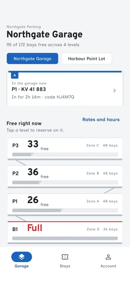 Free spaces, level by level — Spotora screen