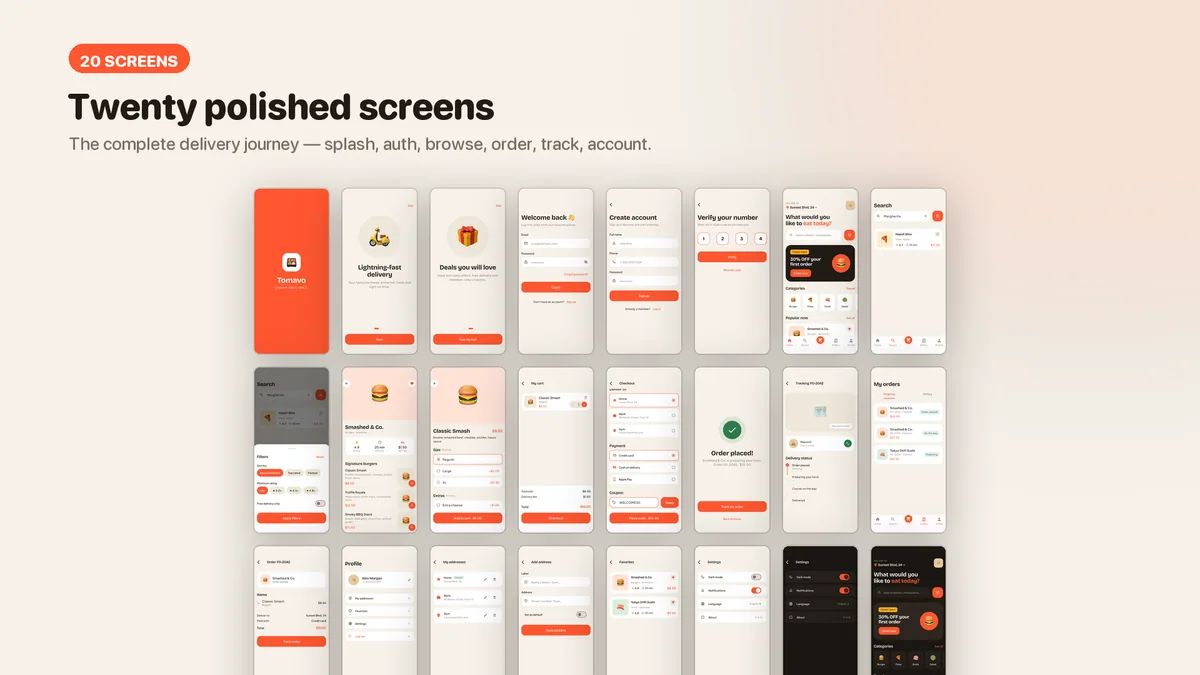 Every Tomavo screen on one overview sheet — Tomavo