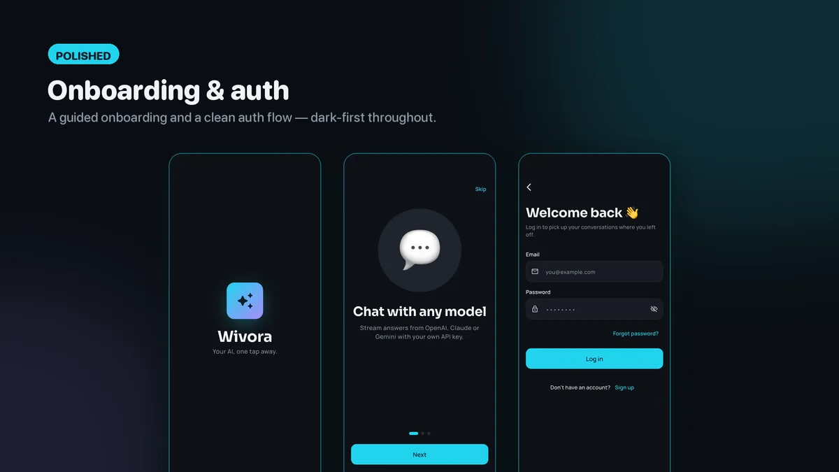 Onboarding and sign-in screens — Wivora